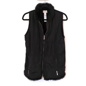 Chico's Puffer Vest with Faux Fur and Knit Back